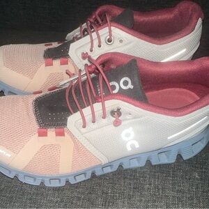 On Clouds Women's Athletic Shoes in Pink and White